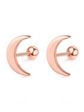 18G Rose Gold Moon Cartilage Barbell Earrings Stainless Steel